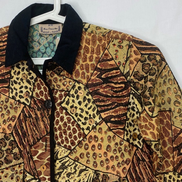 New Direction Womens Medium Large Jacket Button Front Multi Animal Print Brown - Picture 2 of 8